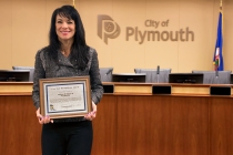 Mayor Slavik proudly displays the 5 Year appreciation award received from General Nash and the BYR program. This award will be placed in a glass case at Plymouth City Hall.